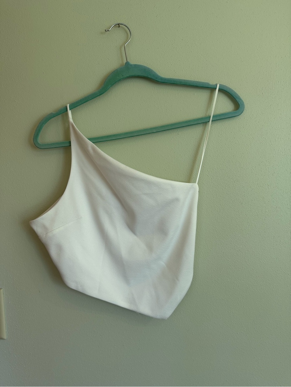Zara White Asymmetric One-Shoulder Top